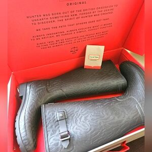 Hunter Original Black Coral Print Womens Boots